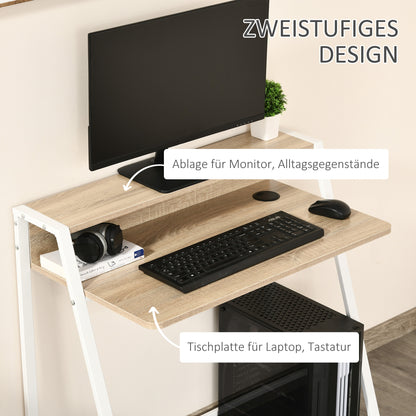 Desk, Computer Desk with Shelf and Cable Management, Modern Desk with Metal Frame for Study, Bedroom, Home Office, 84 x 45 x 85 cm, White+Oak