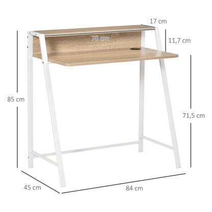 Desk, Computer Desk with Shelf and Cable Management, Modern Desk with Metal Frame for Study, Bedroom, Home Office, 84 x 45 x 85 cm, White+Oak