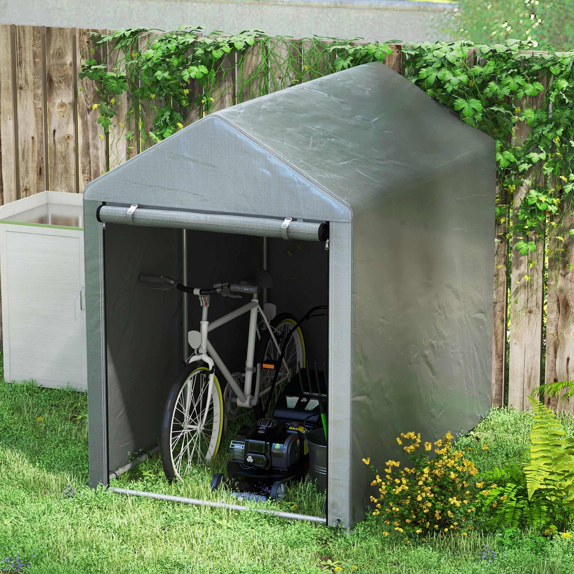 Garage Tent for 2 Bikes, Waterproof Tent Garage with Anti-Dust Bike Cover, Equipment Tent, Foil Equipment House Bike Garage for Outdoor Terrace, 120x179x165cm, Dark Gray