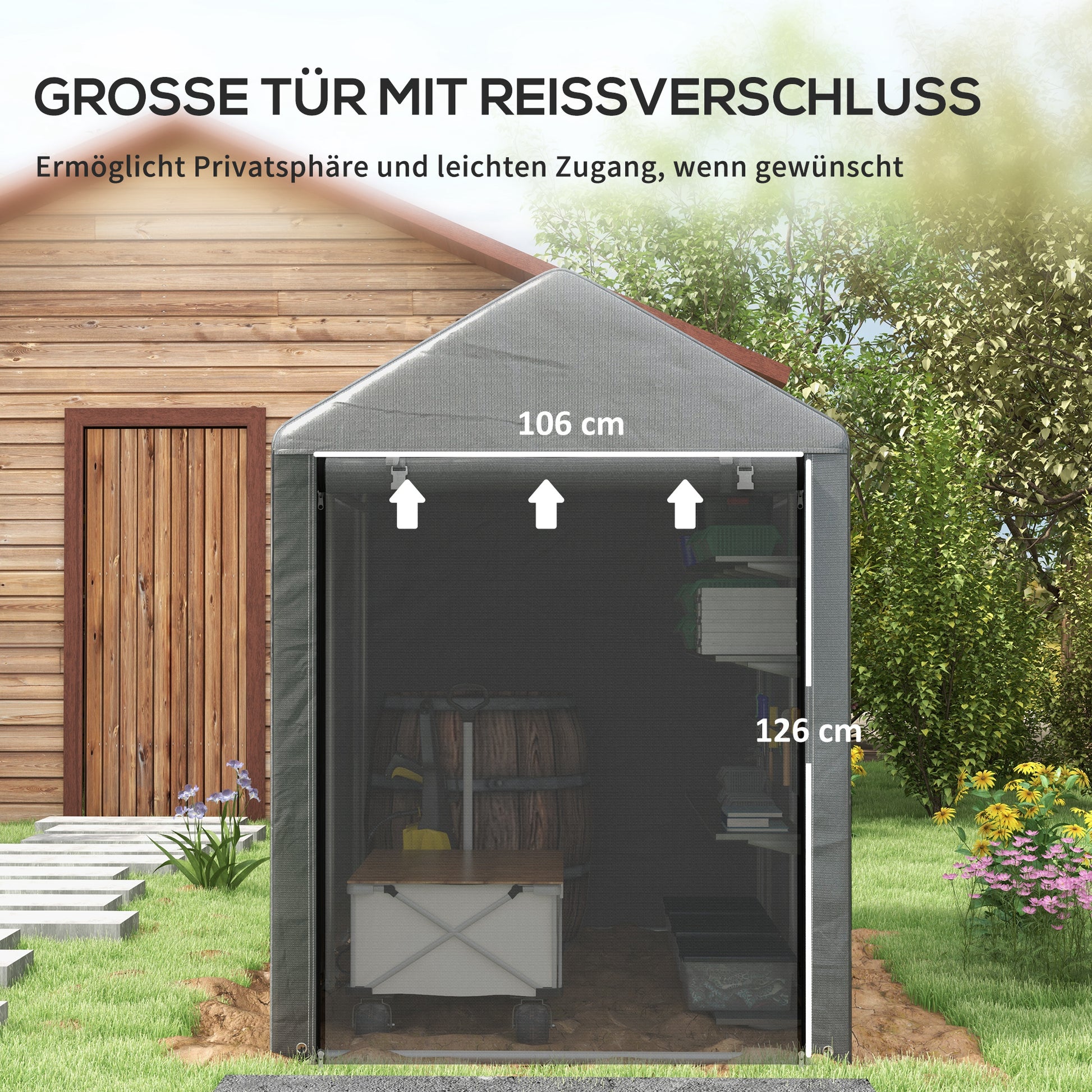Garage Tent for 2 Bikes, Waterproof Tent Garage with Anti-Dust Bike Cover, Equipment Tent, Foil Equipment House Bike Garage for Outdoor Terrace, 120x179x165cm, Dark Gray