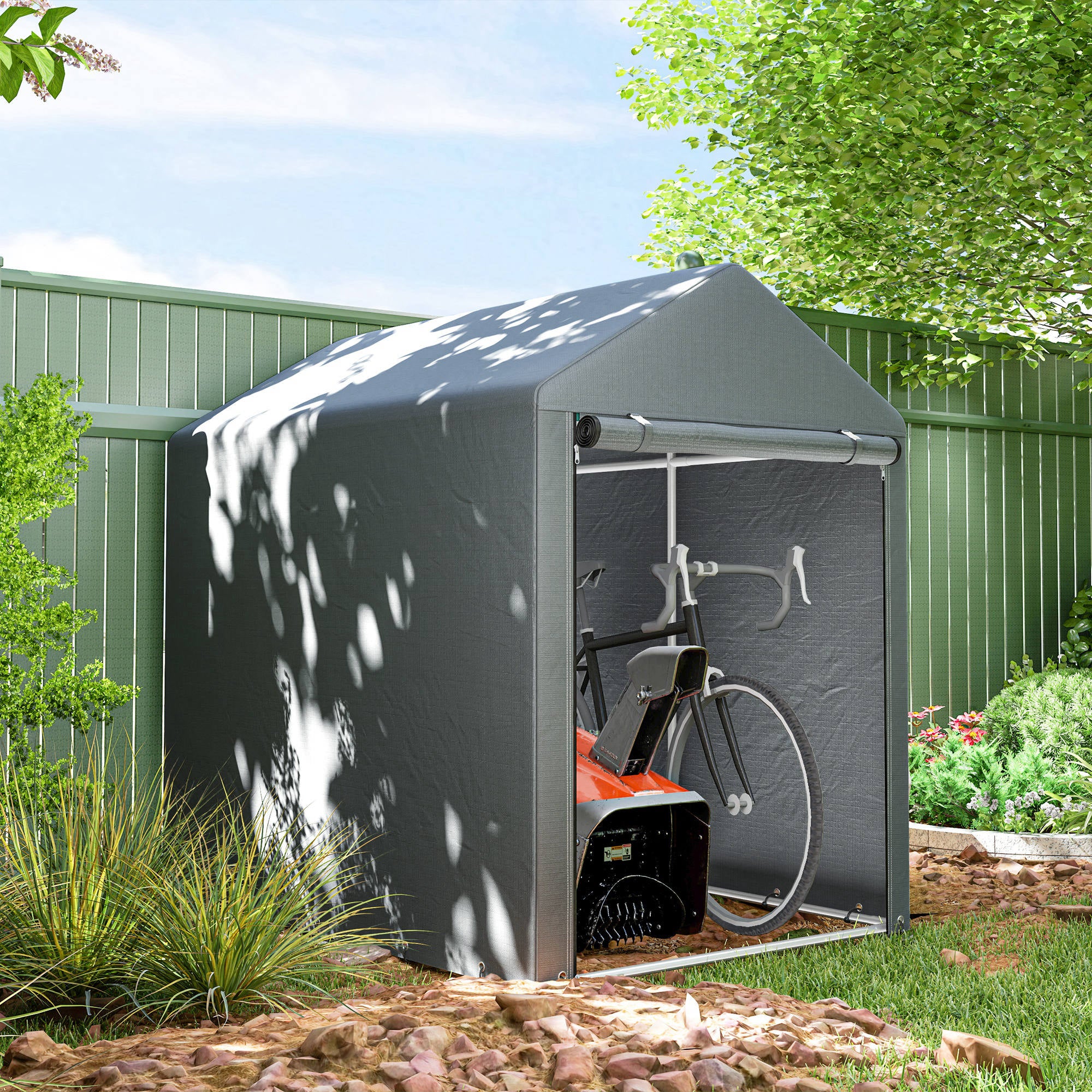 Garage Tent for 2 Bikes, Waterproof Tent Garage with Anti-Dust Bike Cover, Equipment Tent, Foil Equipment House Bike Garage for Outdoor Terrace, 120x179x165cm, Dark Gray