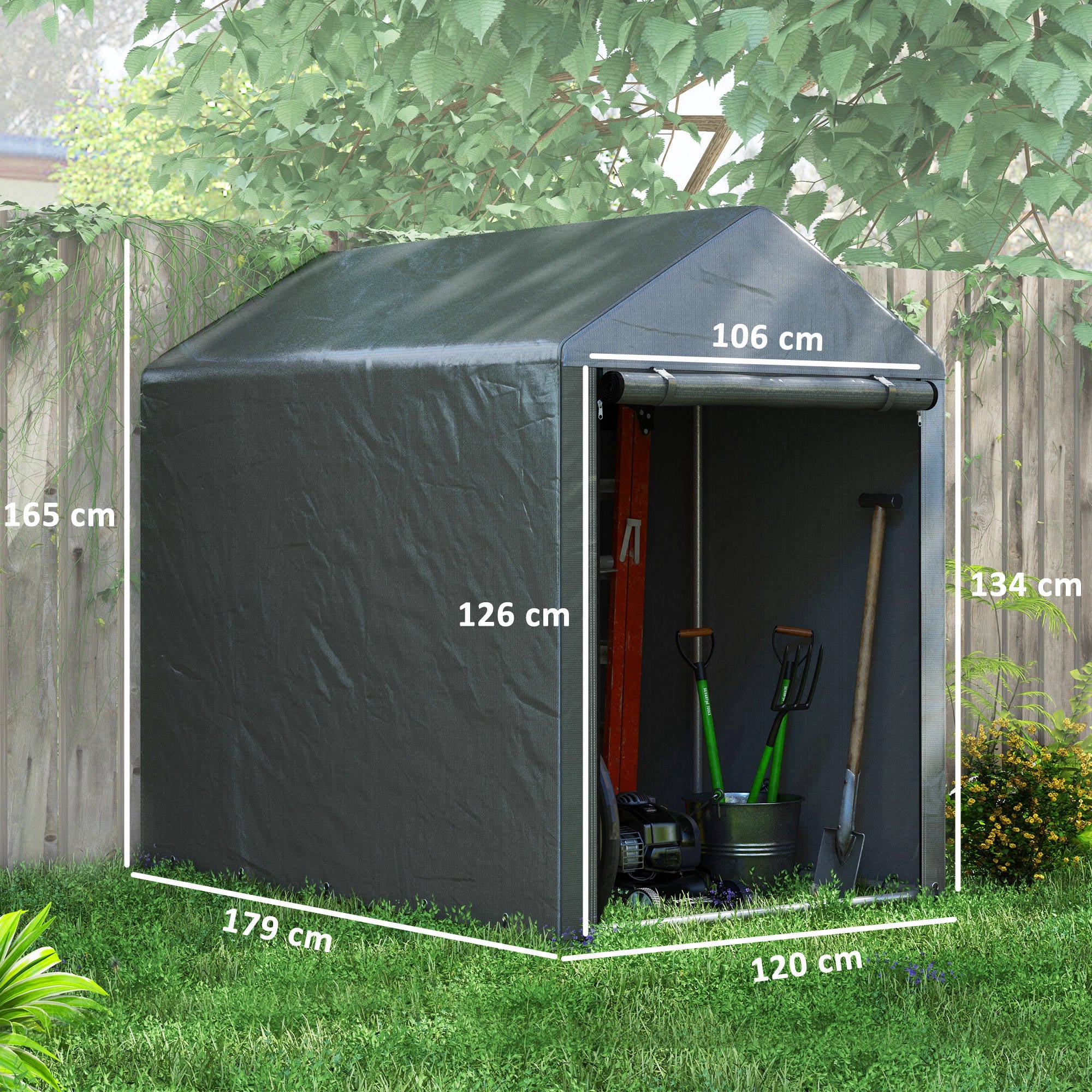 Garage Tent for 2 Bikes, Waterproof Tent Garage with Anti-Dust Bike Cover, Equipment Tent, Foil Equipment House Bike Garage for Outdoor Terrace, 120x179x165cm, Dark Gray