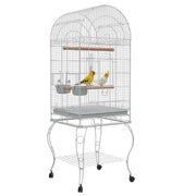 Bird Cage with Wheels Outdoor Bird Aviary Cage with Removable Tray Grid 2 Stainless Steel Bowls Shelf and Perch for Parakeets 51x51x153 cm White