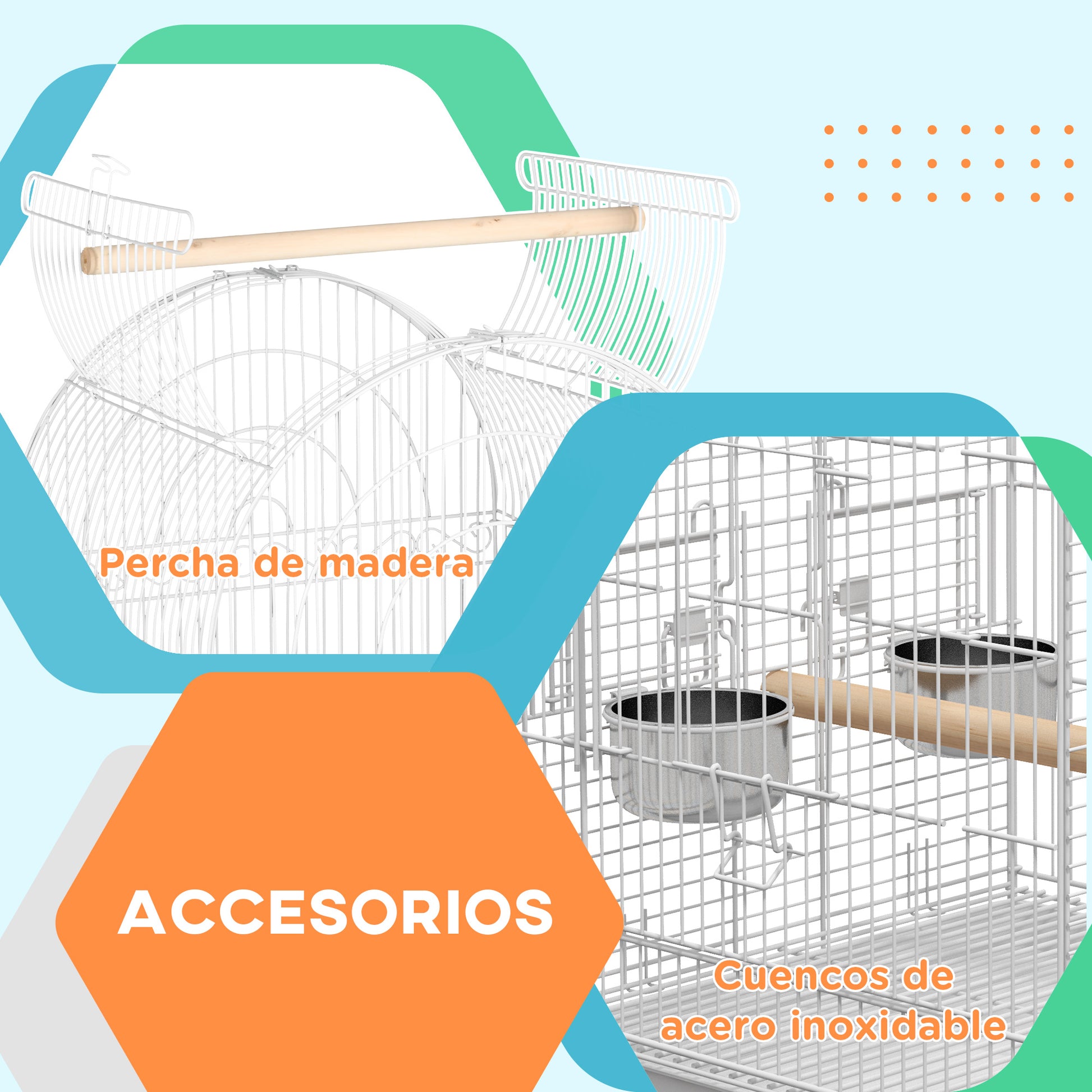 Bird Cage with Wheels Outdoor Bird Aviary Cage with Removable Tray Grid 2 Stainless Steel Bowls Shelf and Perch for Parakeets 51x51x153 cm White