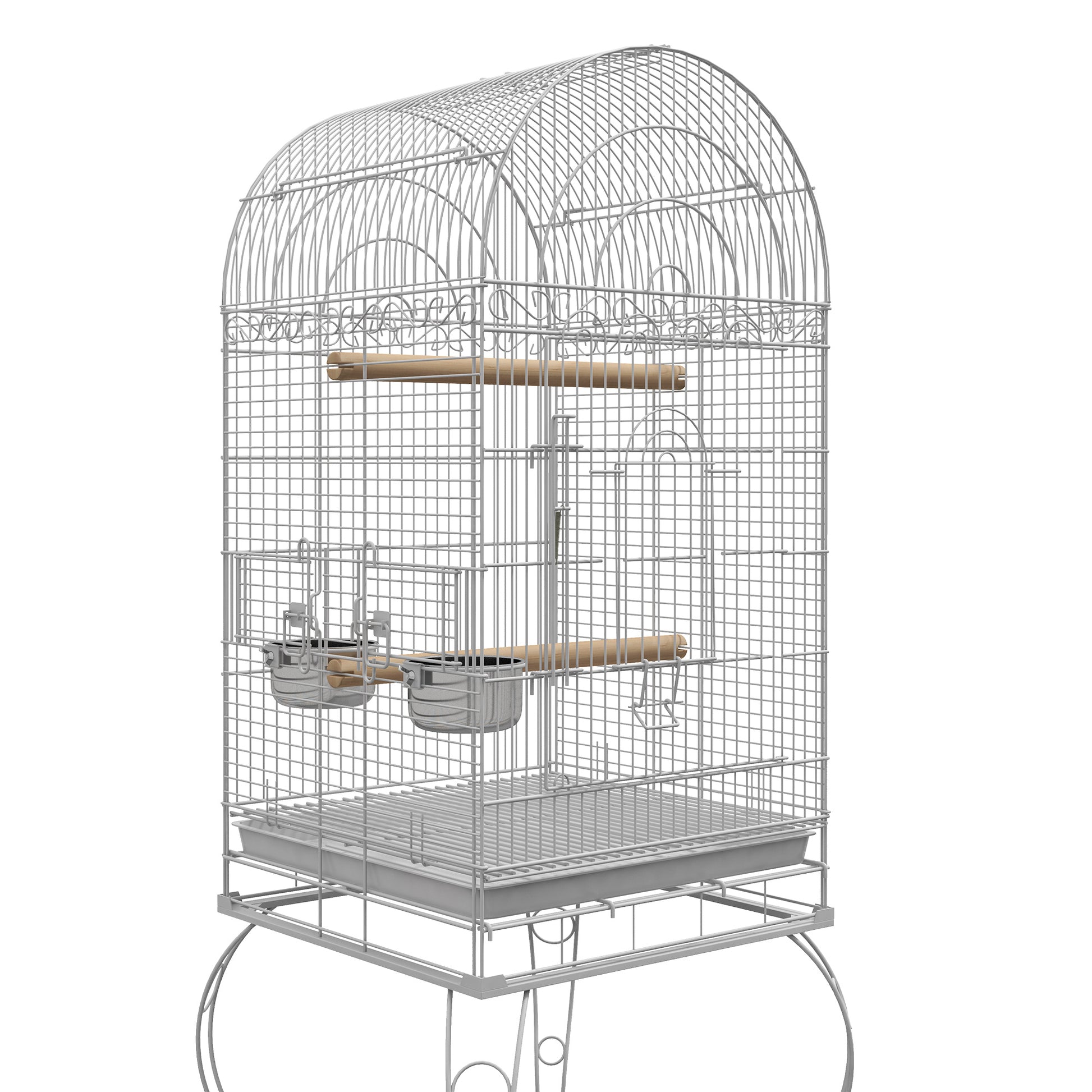 Bird Cage with Wheels Outdoor Bird Aviary Cage with Removable Tray Grid 2 Stainless Steel Bowls Shelf and Perch for Parakeets 51x51x153 cm White