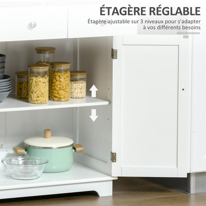 Storage Buffet Cabinet with Double Door Cupboard, 2 Drawers, and Adjustable Shelf for Living Room, Kitchen, Bedroom, White and Natural Wood