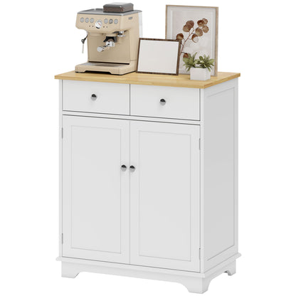 Storage Buffet Cabinet with Double Door Cupboard, 2 Drawers, and Adjustable Shelf for Living Room, Kitchen, Bedroom, White and Natural Wood
