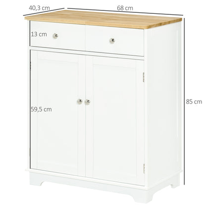 Storage Buffet Cabinet with Double Door Cupboard, 2 Drawers, and Adjustable Shelf for Living Room, Kitchen, Bedroom, White and Natural Wood