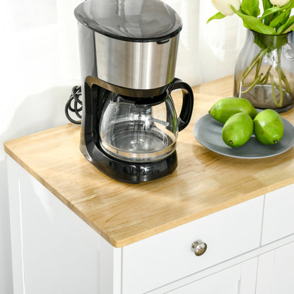 Storage Buffet Cabinet with Double Door Cupboard, 2 Drawers, and Adjustable Shelf for Living Room, Kitchen, Bedroom, White and Natural Wood