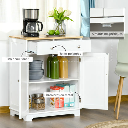 Storage Buffet Cabinet with Double Door Cupboard, 2 Drawers, and Adjustable Shelf for Living Room, Kitchen, Bedroom, White and Natural Wood