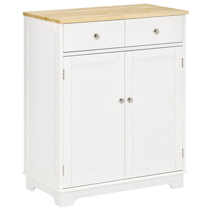 Storage Buffet Cabinet with Double Door Cupboard, 2 Drawers, and Adjustable Shelf for Living Room, Kitchen, Bedroom, White and Natural Wood