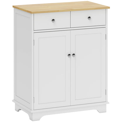Storage Buffet Cabinet with Double Door Cupboard, 2 Drawers, and Adjustable Shelf for Living Room, Kitchen, Bedroom, White and Natural Wood