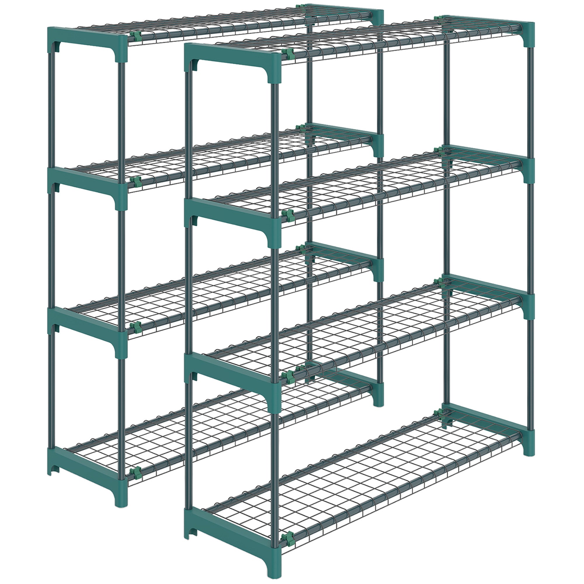 Set of 2 4-Tier Plant Stands, 40.9 in Tall — Steel Indoor/Outdoor Shelves, Multi-Level Pot Rack for Garden & Balcony, Dark Green