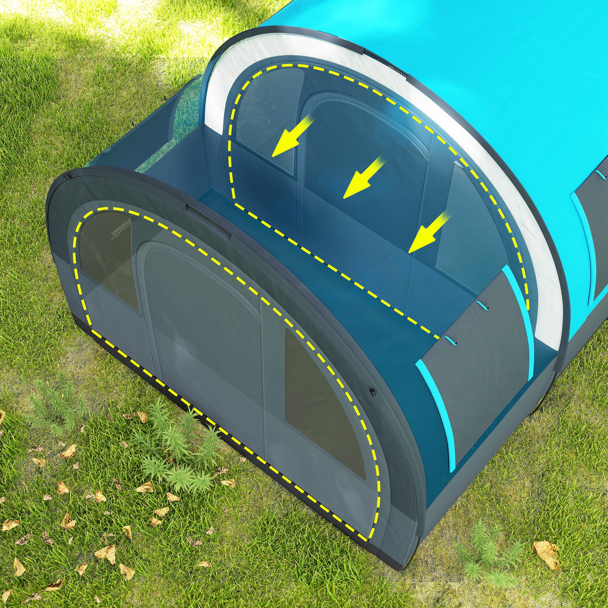 Tunnel Tent, Camping Tent for 6 People, with 2 Rooms, Light Hook, Group Tent with Carry Bag, 3000mm Waterproof Family Tent, for Garden, Campsite, Gray