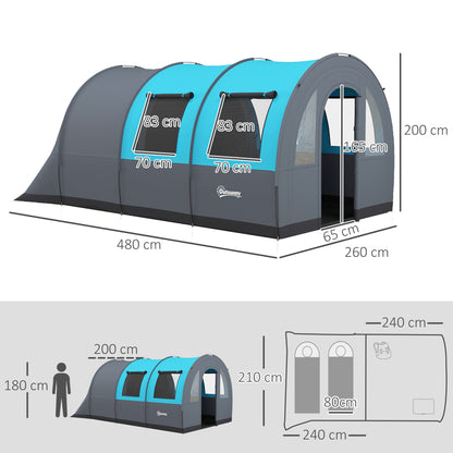 Tunnel Tent, Camping Tent for 6 People, with 2 Rooms, Light Hook, Group Tent with Carry Bag, 3000mm Waterproof Family Tent, for Garden, Campsite, Gray