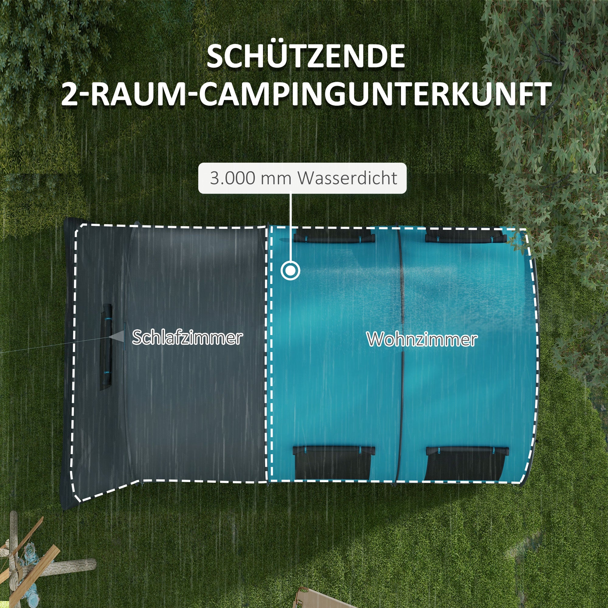 Tunnel Tent, Camping Tent for 6 People, with 2 Rooms, Light Hook, Group Tent with Carry Bag, 3000mm Waterproof Family Tent, for Garden, Campsite, Gray