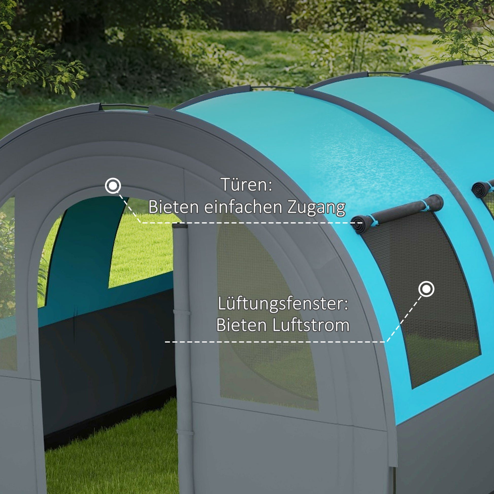 Tunnel Tent, Camping Tent for 6 People, with 2 Rooms, Light Hook, Group Tent with Carry Bag, 3000mm Waterproof Family Tent, for Garden, Campsite, Gray