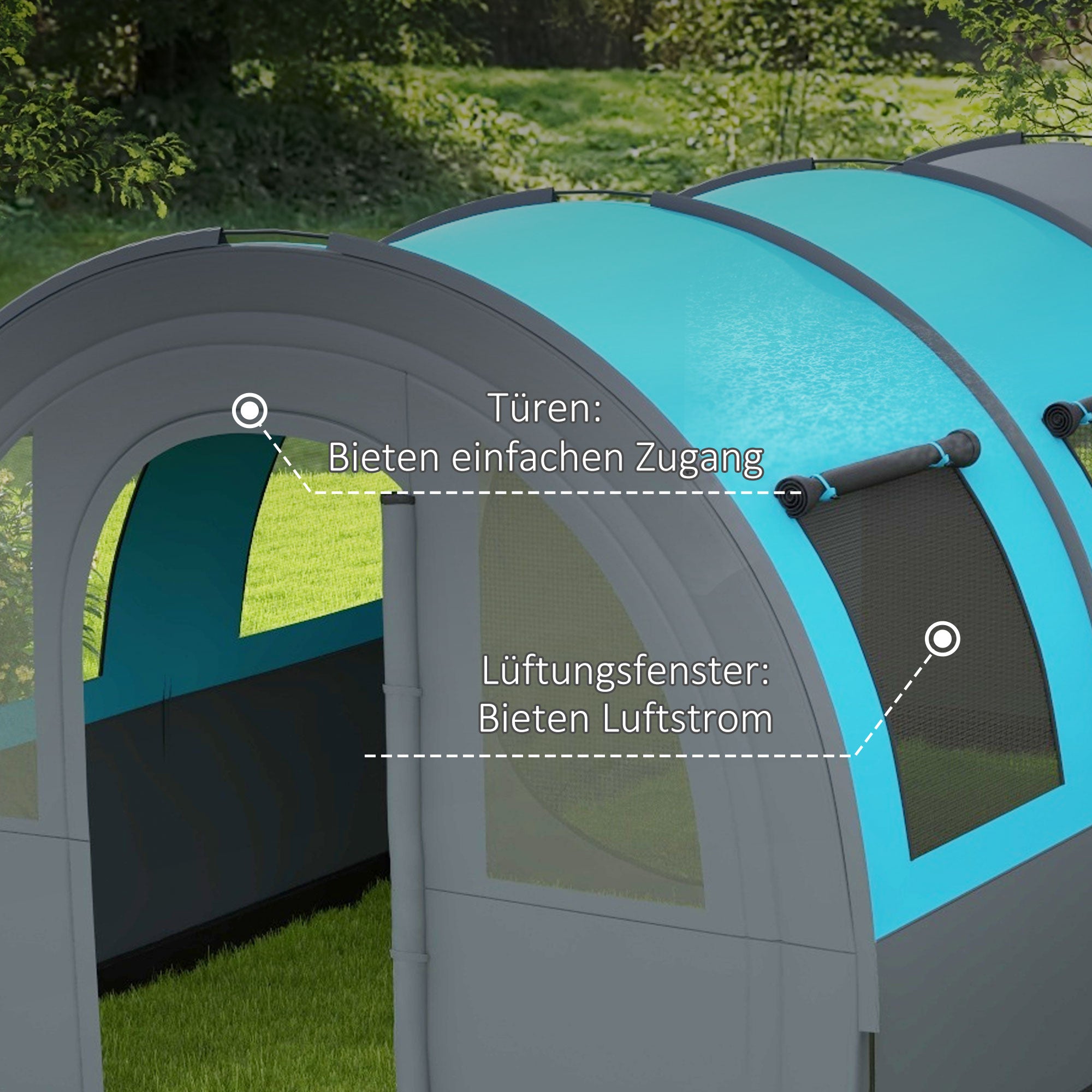Tunnel Tent, Camping Tent for 6 People, with 2 Rooms, Light Hook, Group Tent with Carry Bag, 3000mm Waterproof Family Tent, for Garden, Campsite, Gray
