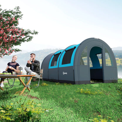 Tunnel Tent, Camping Tent for 6 People, with 2 Rooms, Light Hook, Group Tent with Carry Bag, 3000mm Waterproof Family Tent, for Garden, Campsite, Gray