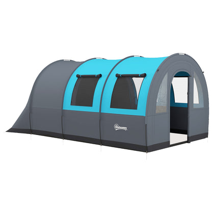 Tunnel Tent, Camping Tent for 6 People, with 2 Rooms, Light Hook, Group Tent with Carry Bag, 3000mm Waterproof Family Tent, for Garden, Campsite, Gray