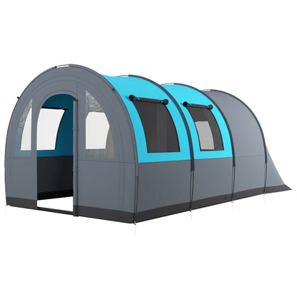 Tunnel Tent, Camping Tent for 6 People, with 2 Rooms, Light Hook, Group Tent with Carry Bag, 3000mm Waterproof Family Tent, for Garden, Campsite, Gray