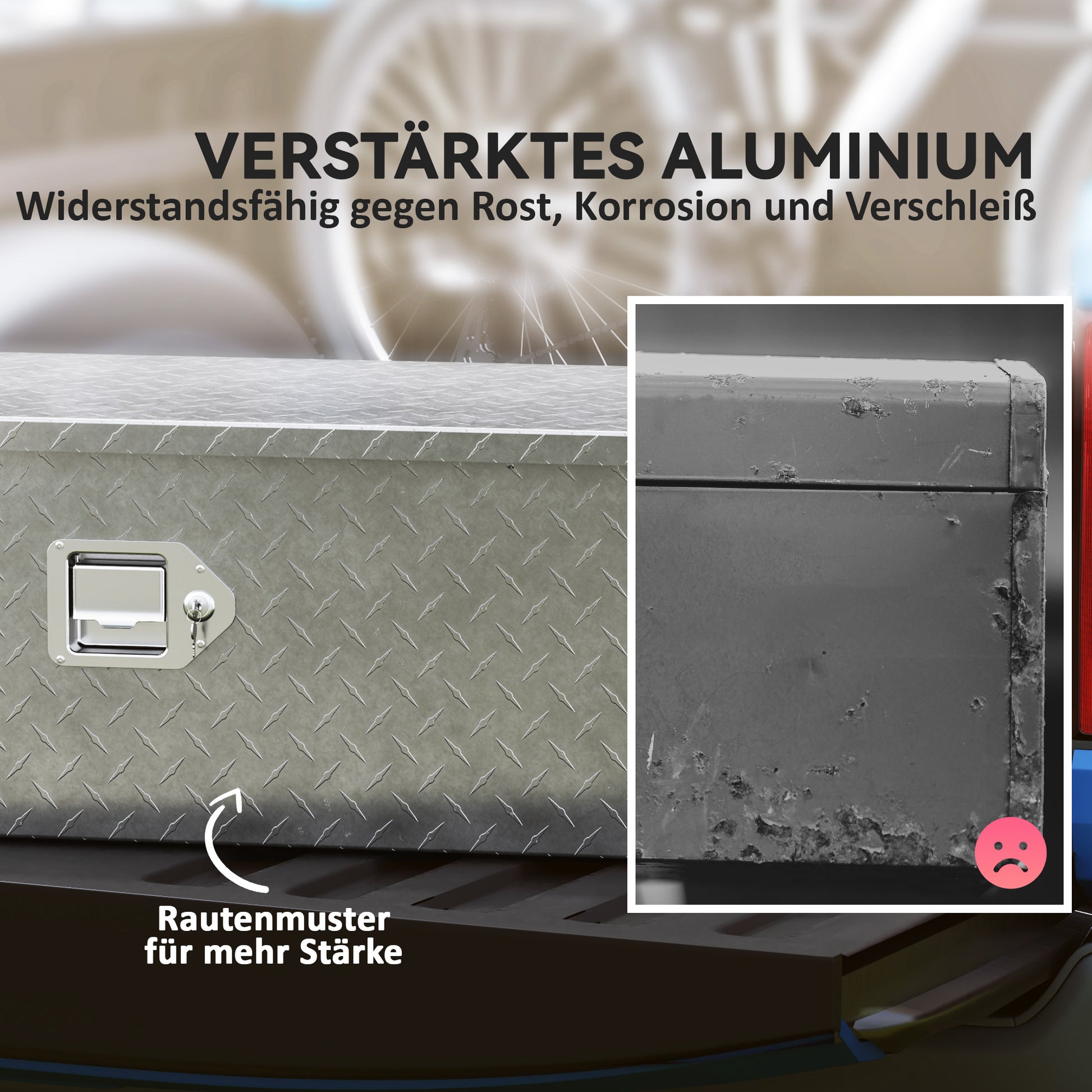 Aluminum Toolbox Storage Box with Side Handles, Lock and Keys, Truck Tool Box, Storage Box for Trailers, 99 x 33 x 25.5 cm