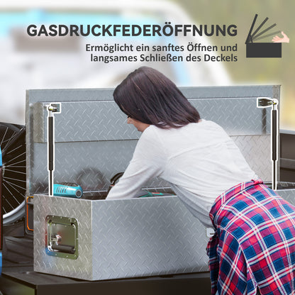 Aluminum Toolbox Storage Box with Side Handles, Lock and Keys, Truck Tool Box, Storage Box for Trailers, 99 x 33 x 25.5 cm