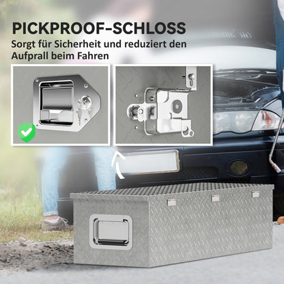 Aluminum Toolbox Storage Box with Side Handles, Lock and Keys, Truck Tool Box, Storage Box for Trailers, 99 x 33 x 25.5 cm