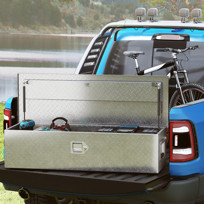 Aluminum Toolbox Storage Box with Side Handles, Lock and Keys, Truck Tool Box, Storage Box for Trailers, 99 x 33 x 25.5 cm