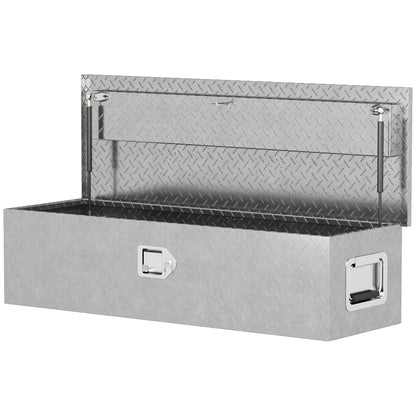 Aluminum Toolbox Storage Box with Side Handles, Lock and Keys, Truck Tool Box, Storage Box for Trailers, 99 x 33 x 25.5 cm