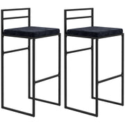 Set of 2 high chairs, bar stools, 74 cm height, steel structure, velvet seat cushion, footrest, bar chairs, elegant modern style, black