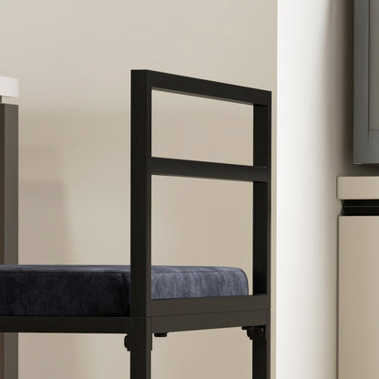 Set of 2 high chairs, bar stools, 74 cm height, steel structure, velvet seat cushion, footrest, bar chairs, elegant modern style, black