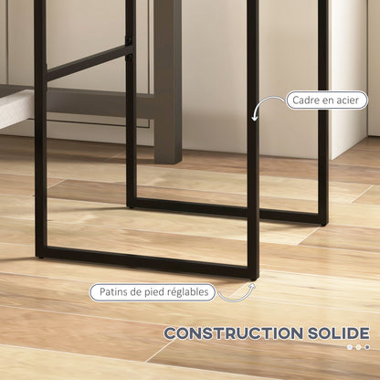 Set of 2 high chairs, bar stools, 74 cm height, steel structure, velvet seat cushion, footrest, bar chairs, elegant modern style, black