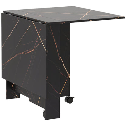 Folding Kitchen Table, Foldable Dining Table, with 2 Drop Leaves, 2 Wheels with Brakes, for 6 People, Load 20 kg, 120 x 80 x 73 cm, Marbled Black Imitation