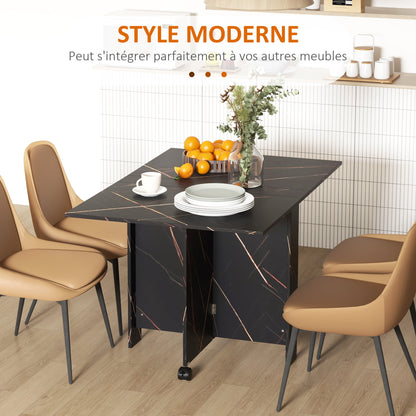 Folding Kitchen Table, Foldable Dining Table, with 2 Drop Leaves, 2 Wheels with Brakes, for 6 People, Load 20 kg, 120 x 80 x 73 cm, Marbled Black Imitation