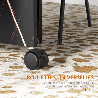 Folding Kitchen Table, Foldable Dining Table, with 2 Drop Leaves, 2 Wheels with Brakes, for 6 People, Load 20 kg, 120 x 80 x 73 cm, Marbled Black Imitation