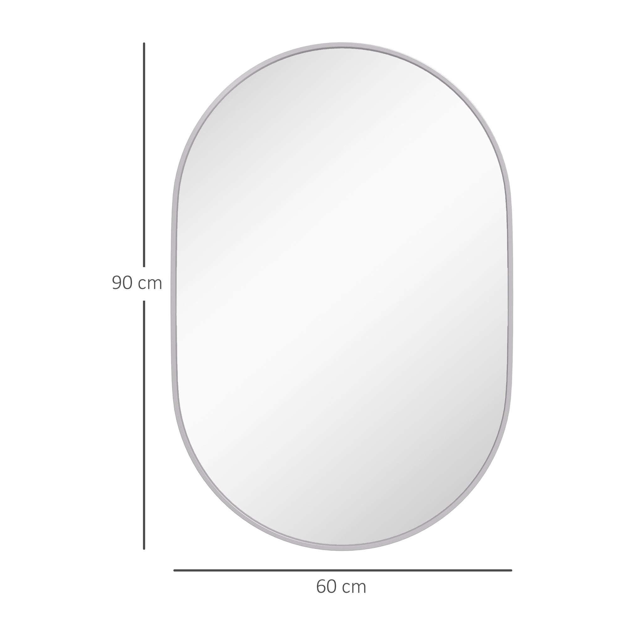Oval Bathroom Mirror 60x90 cm with Aluminum Frame Decorative Wall Mirror Horizontal or Vertical for Living Room Entryway Hallway Silver