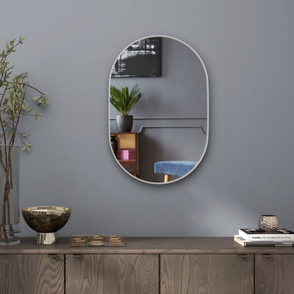 Oval Bathroom Mirror 60x90 cm with Aluminum Frame Decorative Wall Mirror Horizontal or Vertical for Living Room Entryway Hallway Silver