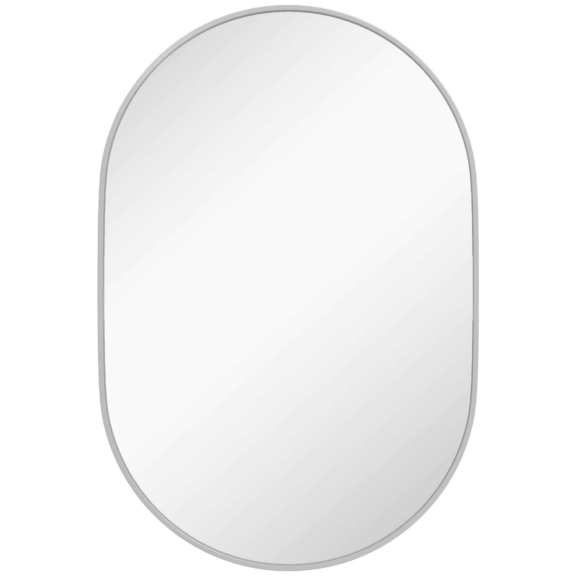 Oval Bathroom Mirror 60x90 cm with Aluminum Frame Decorative Wall Mirror Horizontal or Vertical for Living Room Entryway Hallway Silver