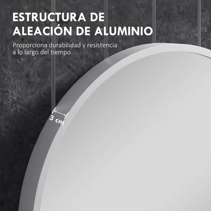 Oval Bathroom Mirror 60x90 cm with Aluminum Frame Decorative Wall Mirror Horizontal or Vertical for Living Room Entryway Hallway Silver