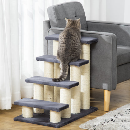 Dog Stairs 4 Steps 59 cm High Pet Stairs for Cats and Dogs Dog Ramp Cat Stairs Entry Aid for Bed, Sofa, Couch Gray