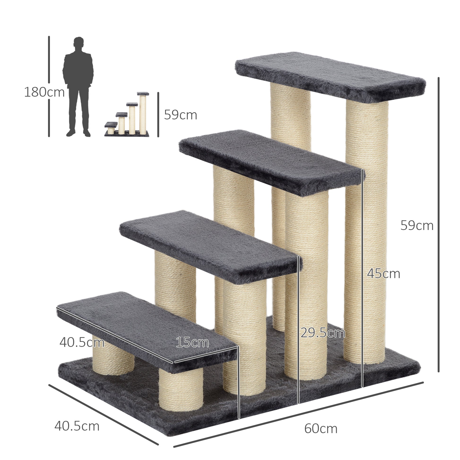 Dog Stairs 4 Steps 59 cm High Pet Stairs for Cats and Dogs Dog Ramp Cat Stairs Entry Aid for Bed, Sofa, Couch Gray