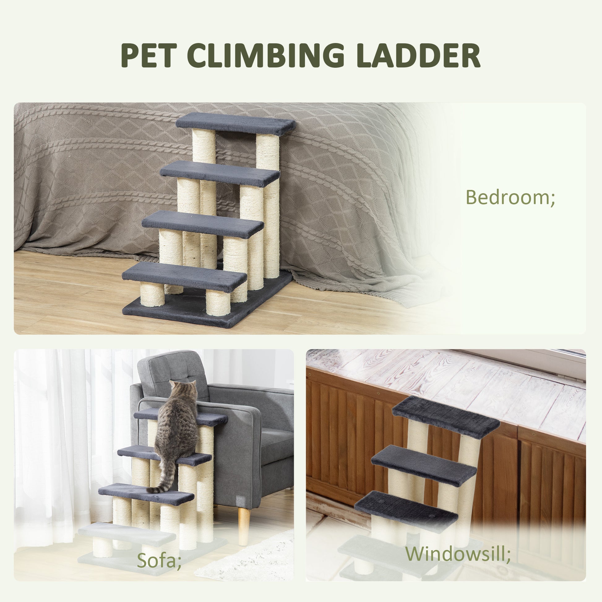 Dog Stairs 4 Steps 59 cm High Pet Stairs for Cats and Dogs Dog Ramp Cat Stairs Entry Aid for Bed, Sofa, Couch Gray