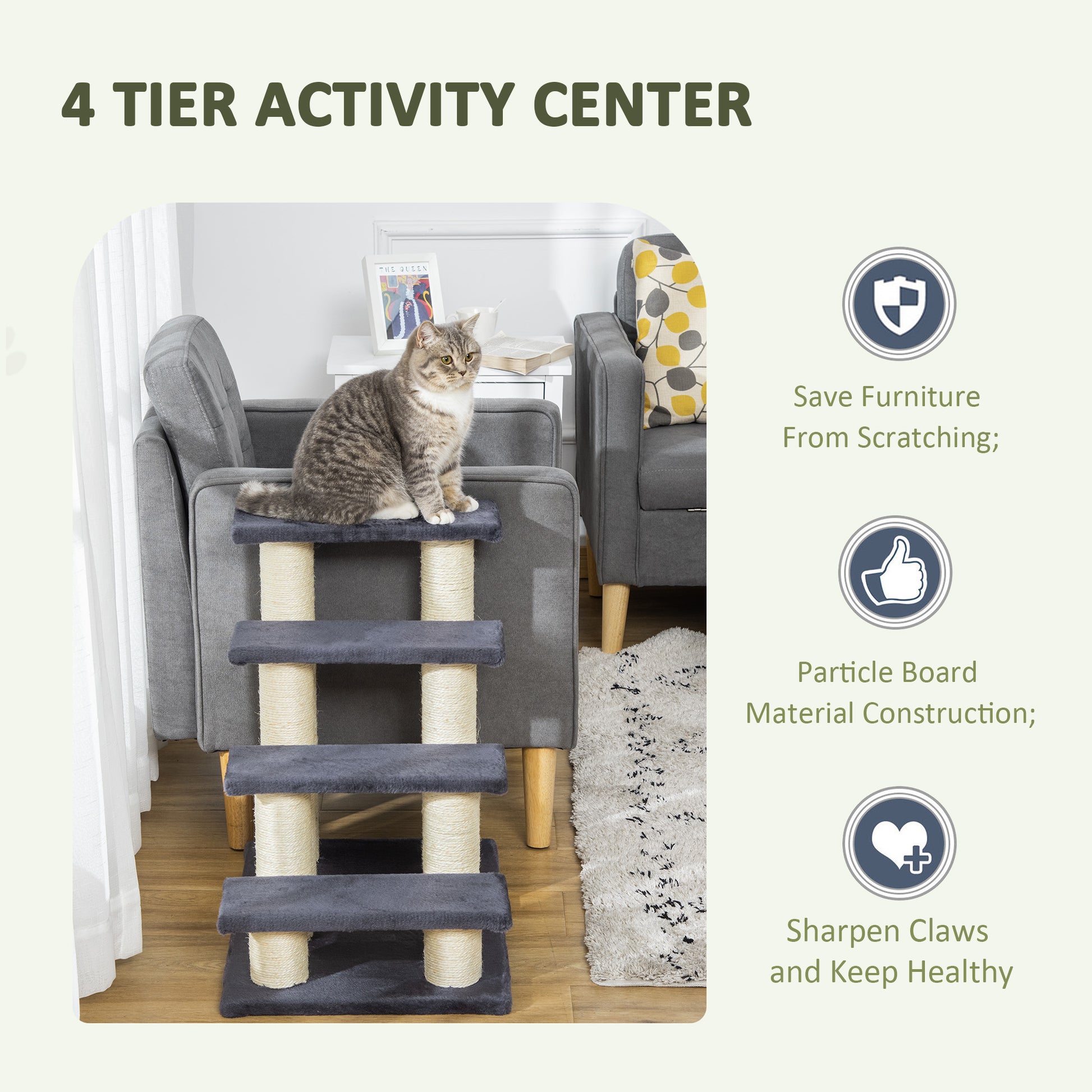 Dog Stairs 4 Steps 59 cm High Pet Stairs for Cats and Dogs Dog Ramp Cat Stairs Entry Aid for Bed, Sofa, Couch Gray