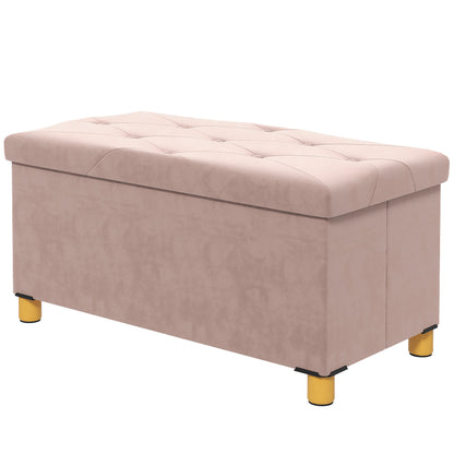 Storage Bench, End of Bed, Foldable, 76 x 38 x 38 cm, volume 67 L, weight capacity 120 kg, with lid, for bedroom, hallway, living room, pink