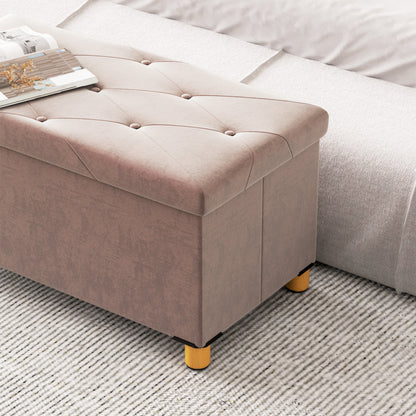 Storage Bench, End of Bed, Foldable, 76 x 38 x 38 cm, volume 67 L, weight capacity 120 kg, with lid, for bedroom, hallway, living room, pink