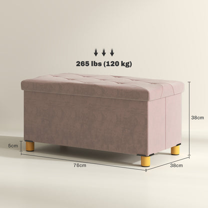 Storage Bench, End of Bed, Foldable, 76 x 38 x 38 cm, volume 67 L, weight capacity 120 kg, with lid, for bedroom, hallway, living room, pink