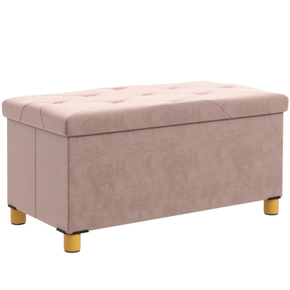 Storage Bench, End of Bed, Foldable, 76 x 38 x 38 cm, volume 67 L, weight capacity 120 kg, with lid, for bedroom, hallway, living room, pink