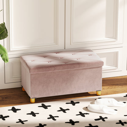 Storage Bench, End of Bed, Foldable, 76 x 38 x 38 cm, volume 67 L, weight capacity 120 kg, with lid, for bedroom, hallway, living room, pink