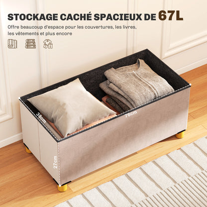 Storage Bench, End of Bed, Foldable, 76 x 38 x 38 cm, volume 67 L, weight capacity 120 kg, with lid, for bedroom, hallway, living room, pink